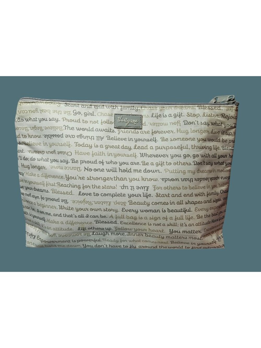 Thirty-One Gray/White Insulated Zipper Pouch